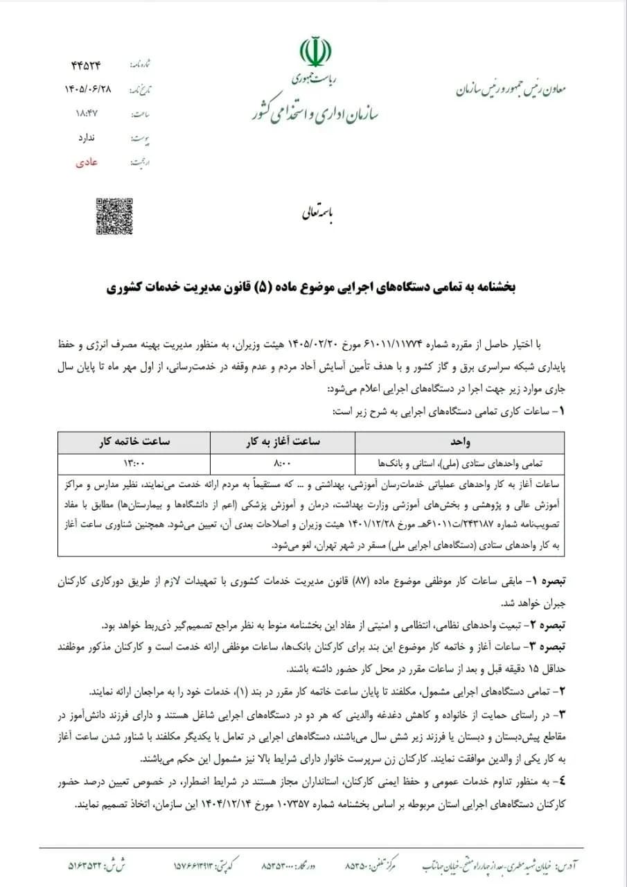 ساعت کاری بانکهای سراسر کشور تغییر کرد